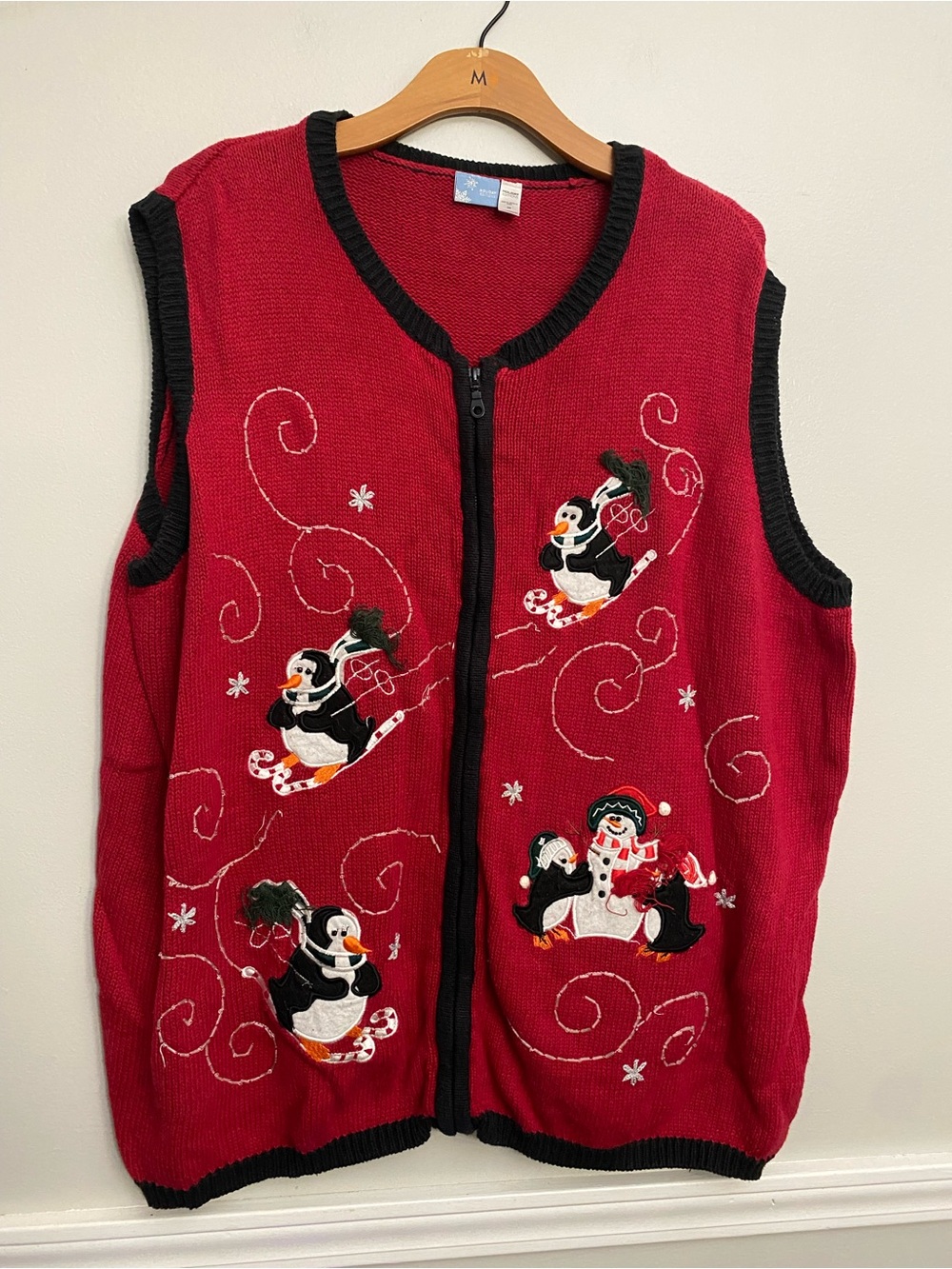 Plus Size Knit Christmas Penguin Sweater Vest - 3X